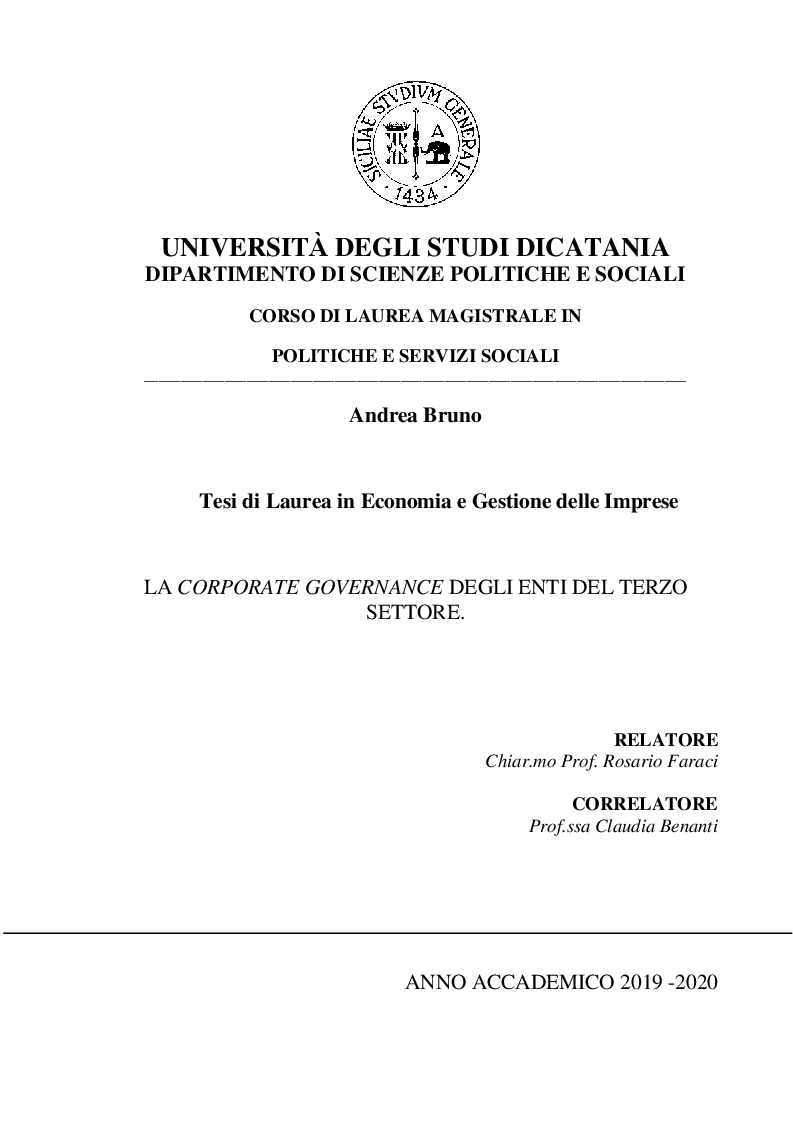 Anteprima della tesi: La Corporate Governance degli enti del terzo settore, Pagina 1