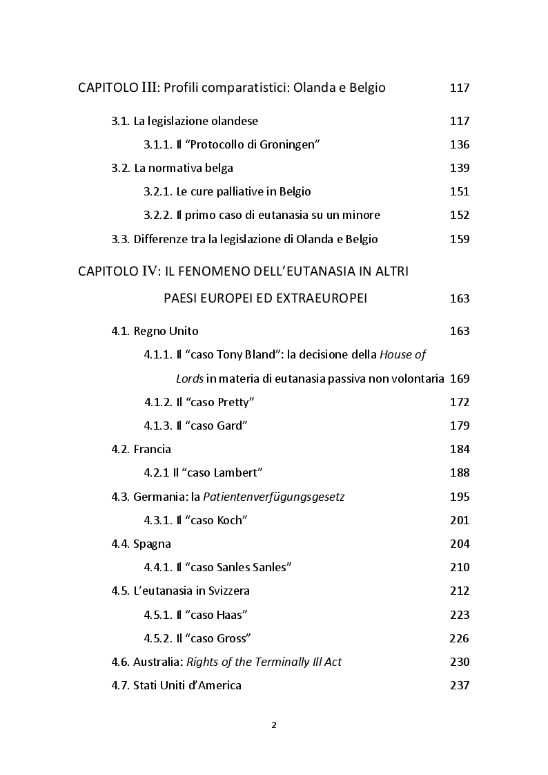 Indice della tesi: Eutanasia: rilievi comparatistici dopo la legge 22 dicembre 2017, n. 219, Pagina 2