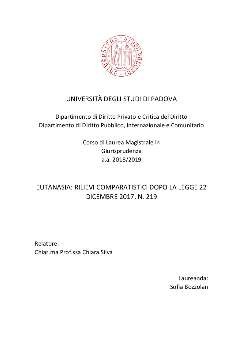 Anteprima della tesi: Eutanasia: rilievi comparatistici dopo la legge 22 dicembre 2017, n. 219, Pagina 1