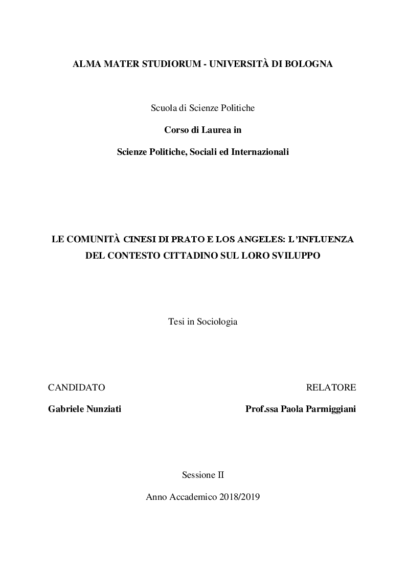 Anteprima della tesi: Le comunità cinesi di Prato e Los Angeles: l'influenza del contesto cittadino sul loro sviluppo, Pagina 1