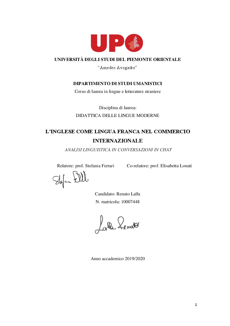 Anteprima della tesi: L’Inglese come lingua franca nel commercio internazionale., Pagina 1