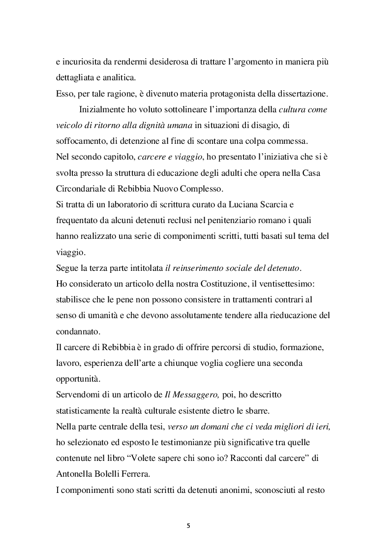 Anteprima della tesi: Scrivere per sentirsi liberi. La letteratura in carcere., Pagina 3