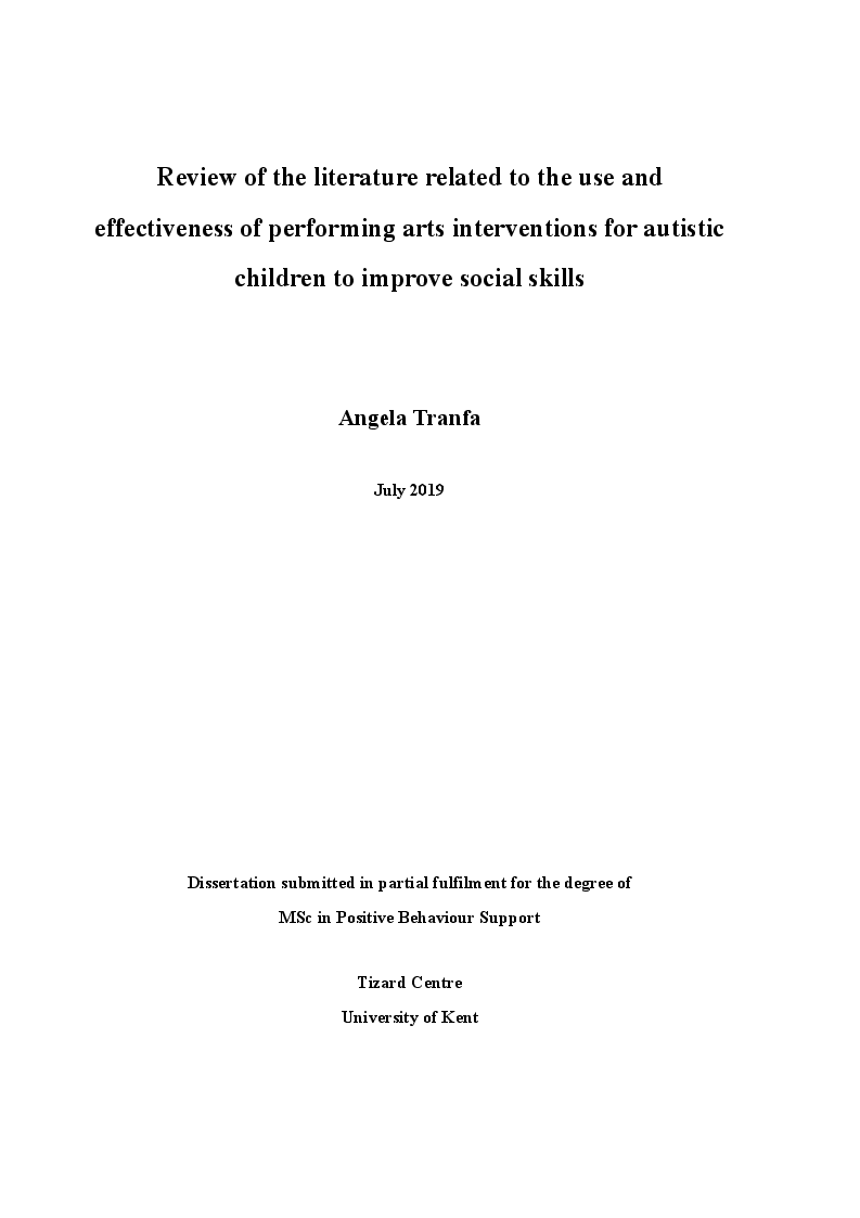 Anteprima della tesi: Review of the literature related to the use and
effectiveness of performing arts interventions for autistic children to improve social skills, Pagina 1