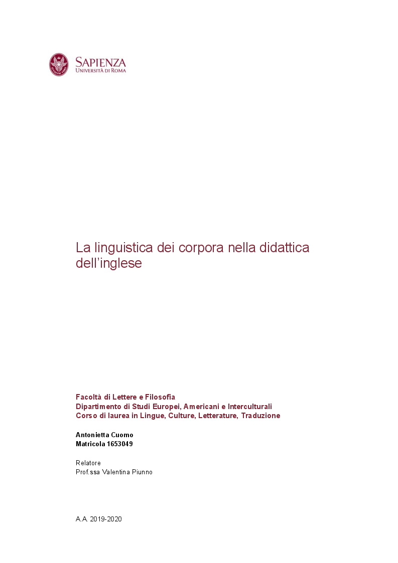 Anteprima della tesi: La linguistica dei corpora nella didattica dell'inglese, Pagina 1