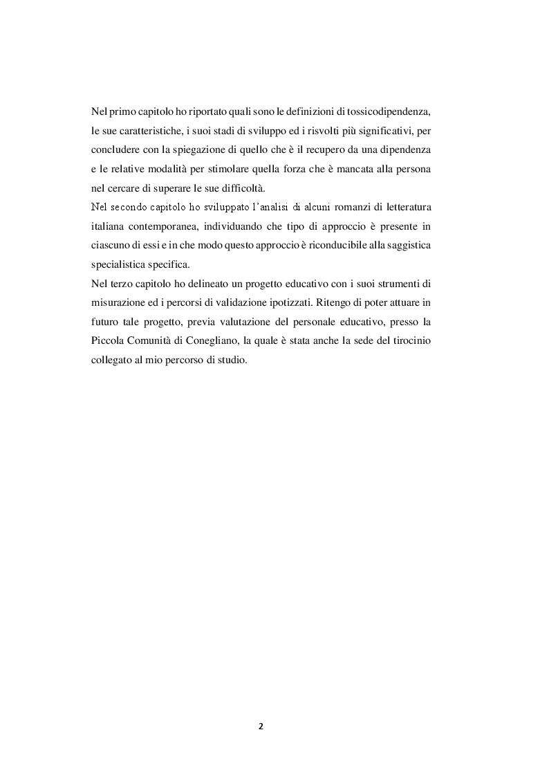 Anteprima della tesi: La tossicodipendenza nella letteratura italiana contemporanea: un approccio educativo possibile?, Pagina 3