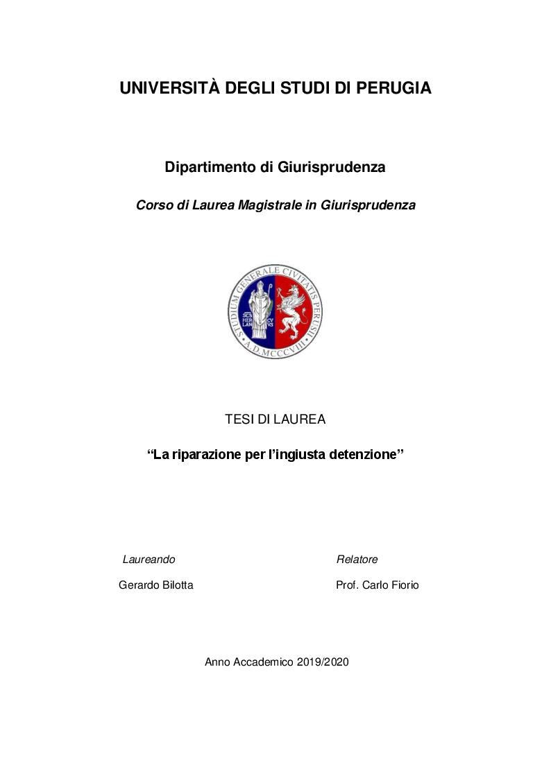 Anteprima della tesi: La riparazione per l'ingiusta detenzione, Pagina 1