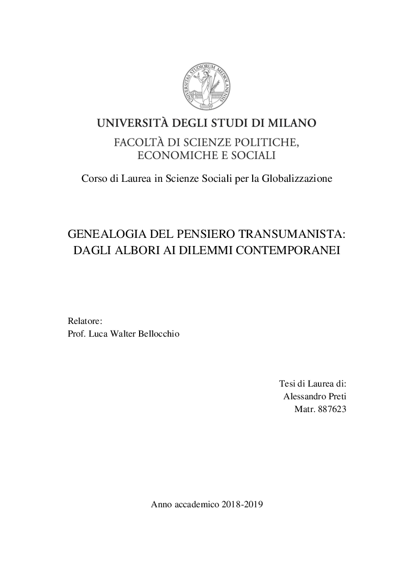 Anteprima della tesi: Genealogia del pensiero transumanista: dagli albori ai dilemmi contemporanei, Pagina 1