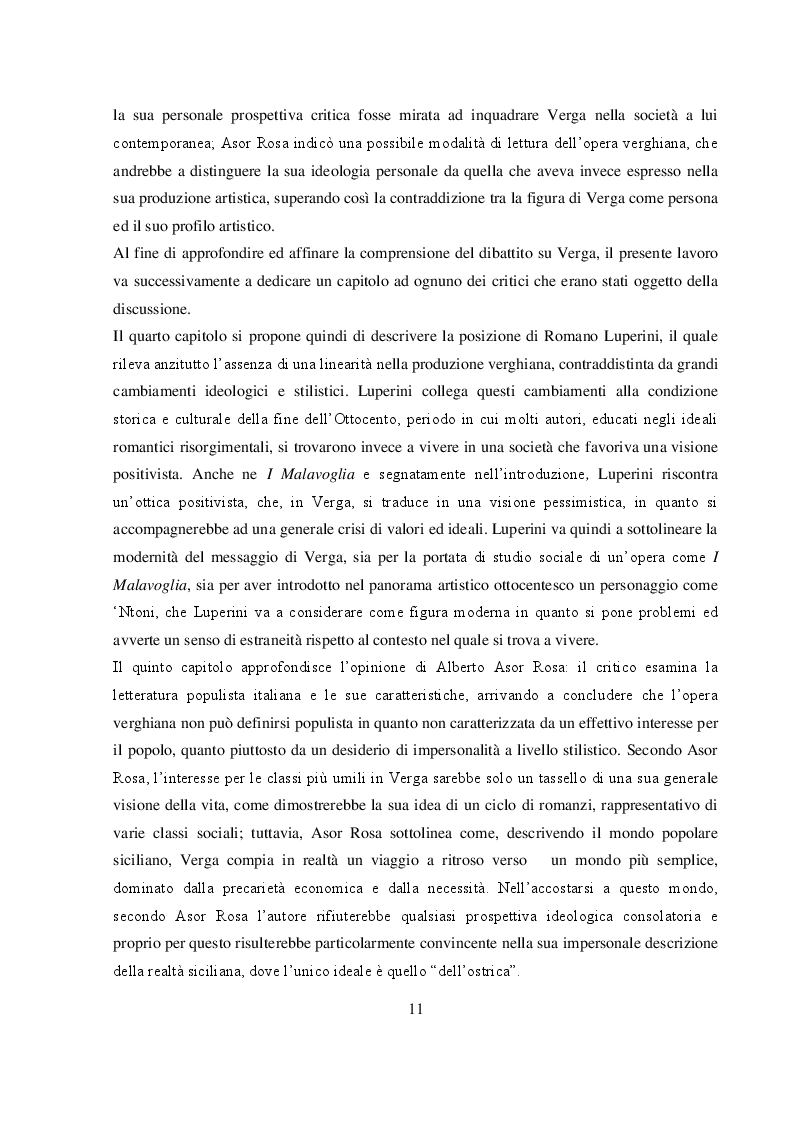 Anteprima della tesi: La critica letteraria a “I Malavoglia” di Giovanni Verga: confronto tra Alberto Asor Rosa, Romano Luperini, Vitilio Masiello, Pagina 5