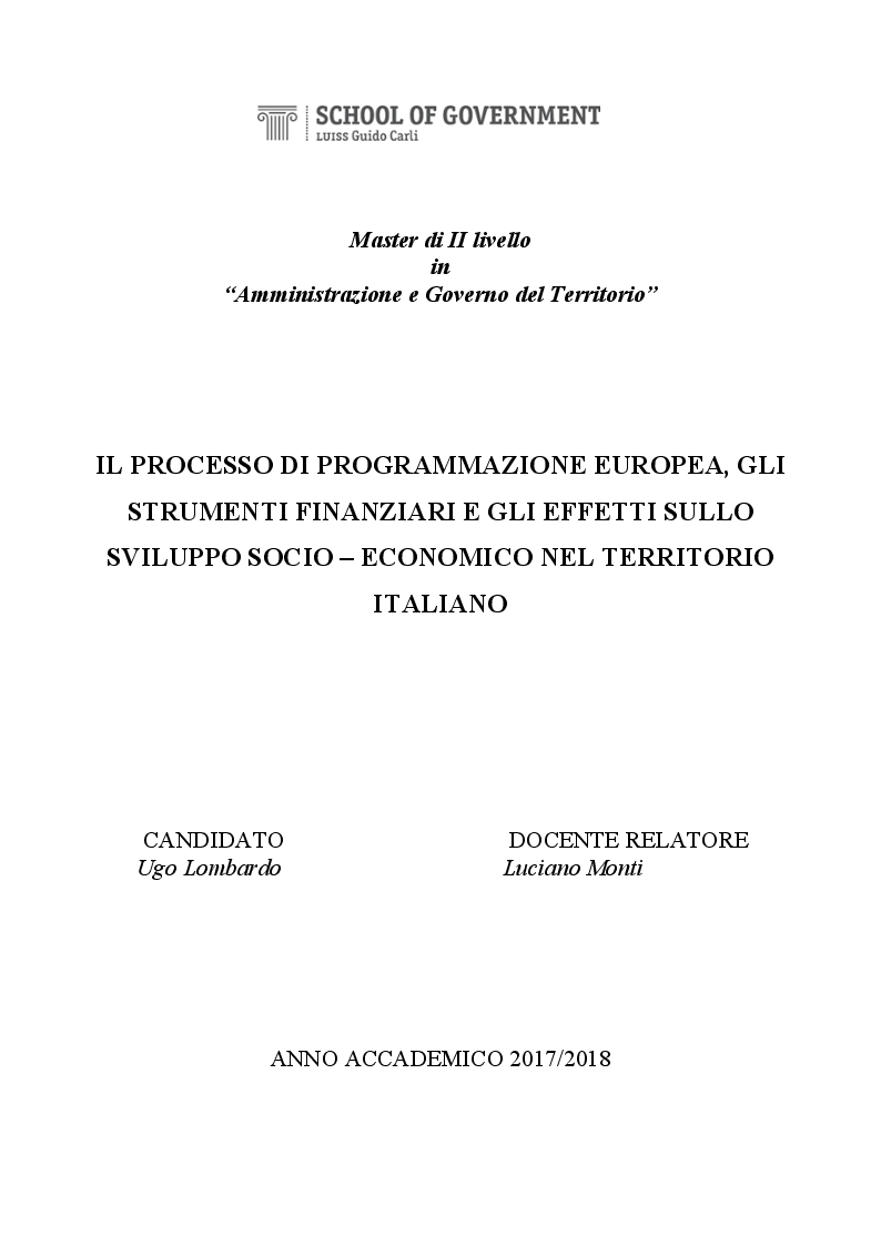 Anteprima della tesi: Il processo di programmazione europea, gli strumenti e gli effetti sullo sviluppo socio-economico nel territorio italiano, Pagina 1