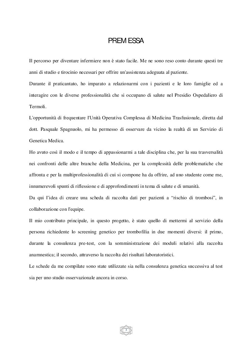 Anteprima della tesi: Il ruolo dell'infermiere nella consulenza genetica per la trombofilia: creazione e sperimentazione di una scheda infermieristica, Pagina 3