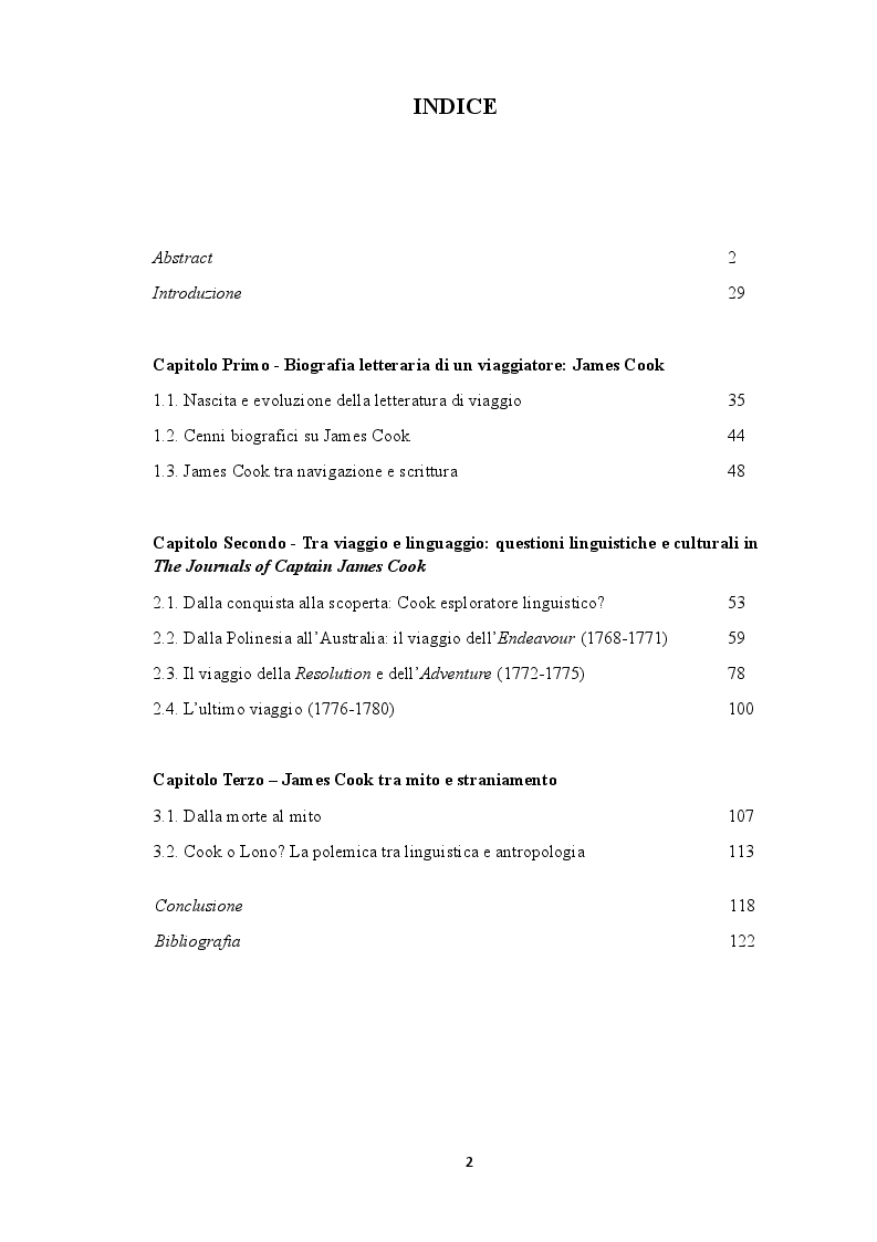 Indice della tesi: Tra esplorazioni e scoperte linguistiche: I Journals di James Cook, Pagina 1