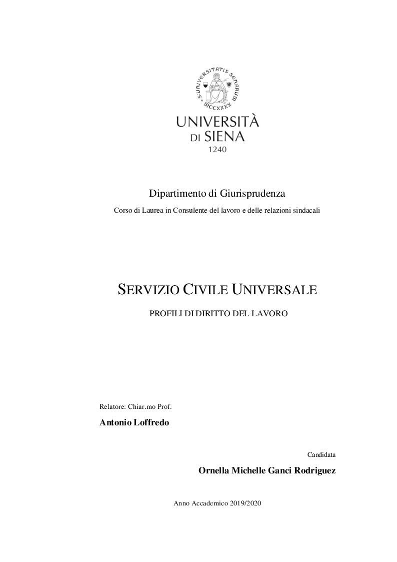 Anteprima della tesi: Servizio Civile Universale: profili di diritto del lavoro, Pagina 1