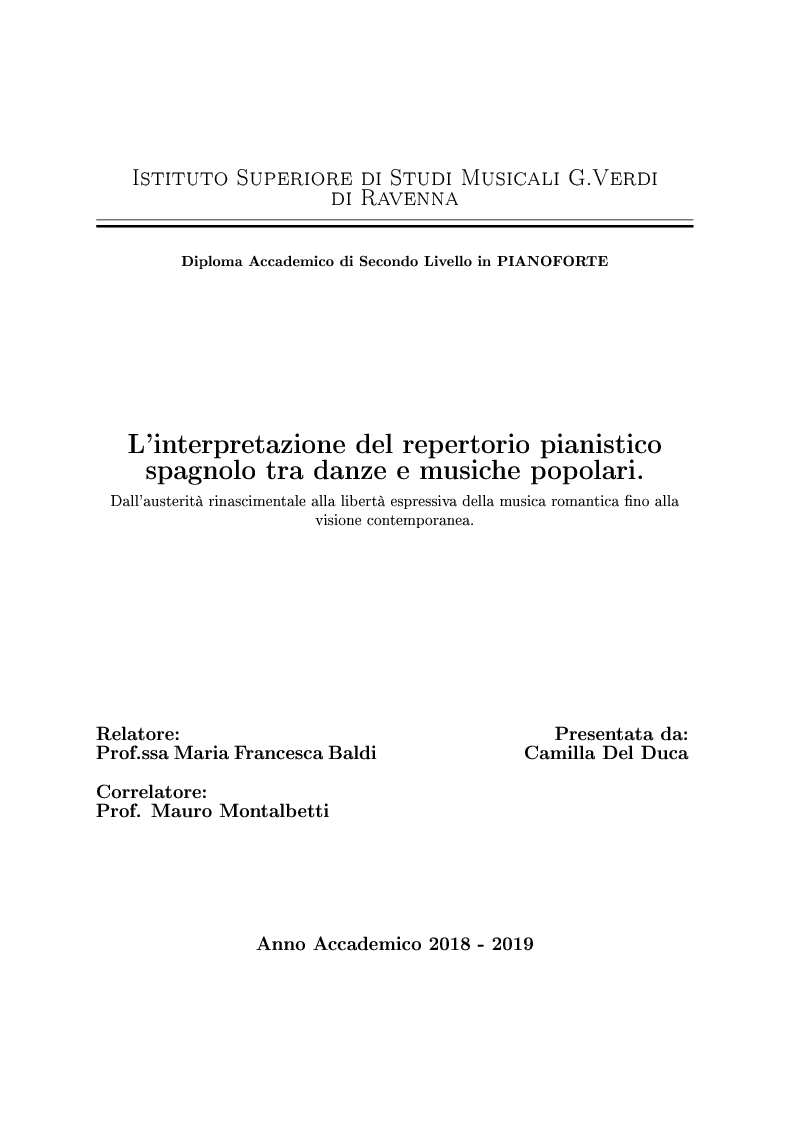 Anteprima della tesi: L'interpretazione del repertorio pianistico spagnolo tra danze e musiche popolari. , Pagina 1