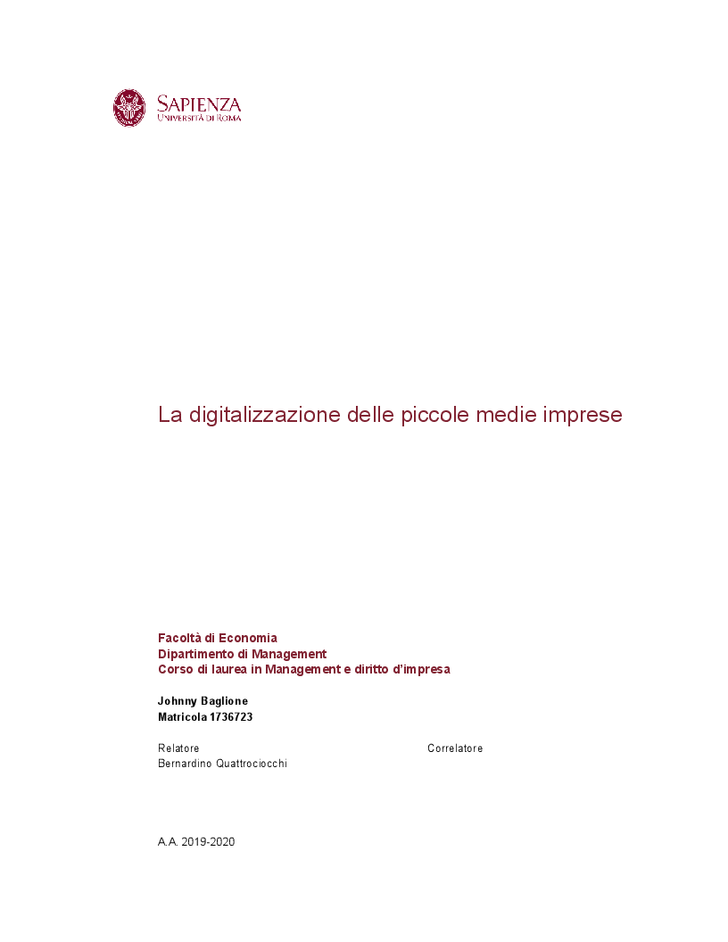 Anteprima della tesi: La digitalizzazione delle piccole medie imprese, Pagina 1