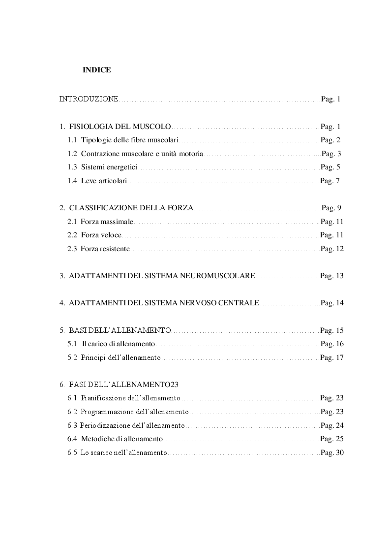 Indice della tesi: La Forza: caratteristiche e sviluppo, Pagina 1