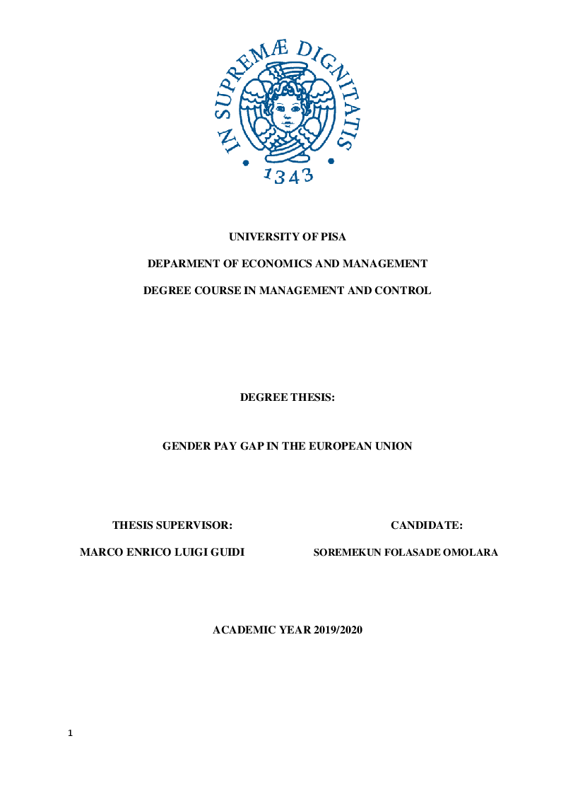 Anteprima della tesi: Gender pay gap in the European Union, Pagina 1