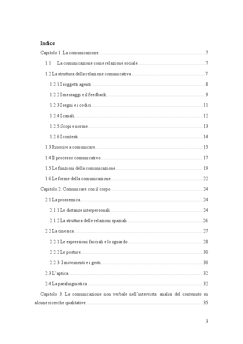 Indice della tesi: Il ruolo del corpo nella dinamica interattiva: considerazioni sociologiche sulla comunicazione non verbale, Pagina 1
