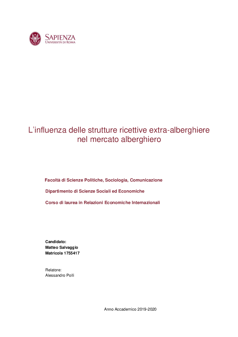Anteprima della tesi: L'influenza delle strutture ricettive extra-alberghiere nel mercato alberghiero, Pagina 1