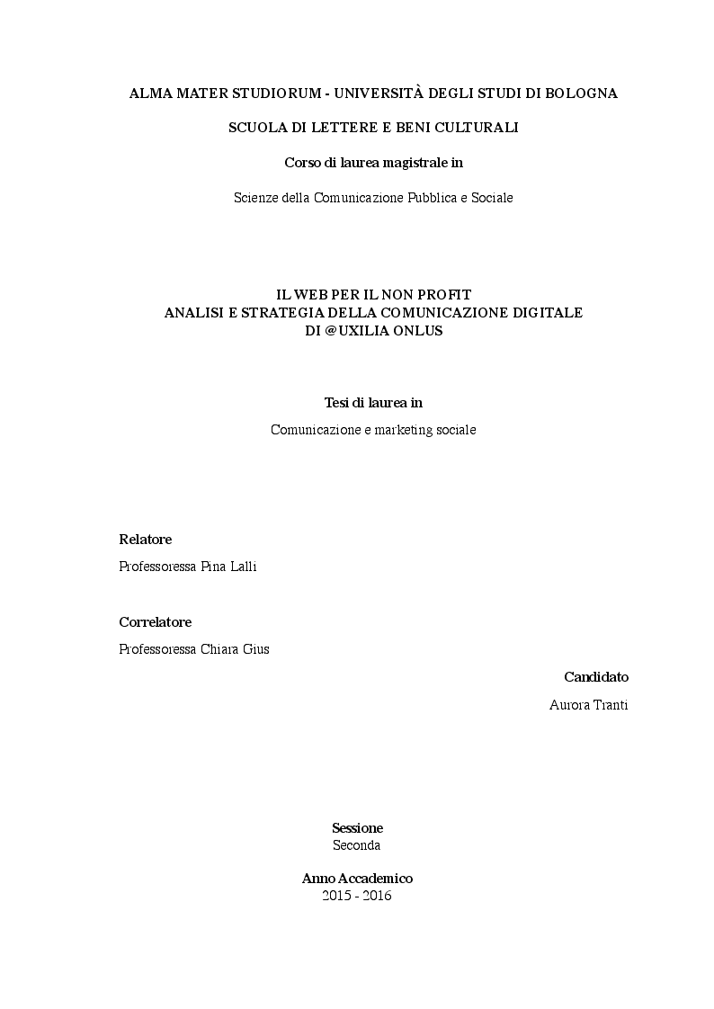 Anteprima della tesi: Il web per il non profit. Analisi e strategie della comunicazione digitale di @uxilia Onlus, Pagina 1