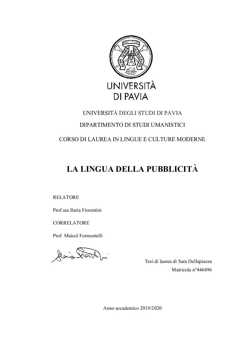 Anteprima della tesi: La lingua della pubblicità, Pagina 1