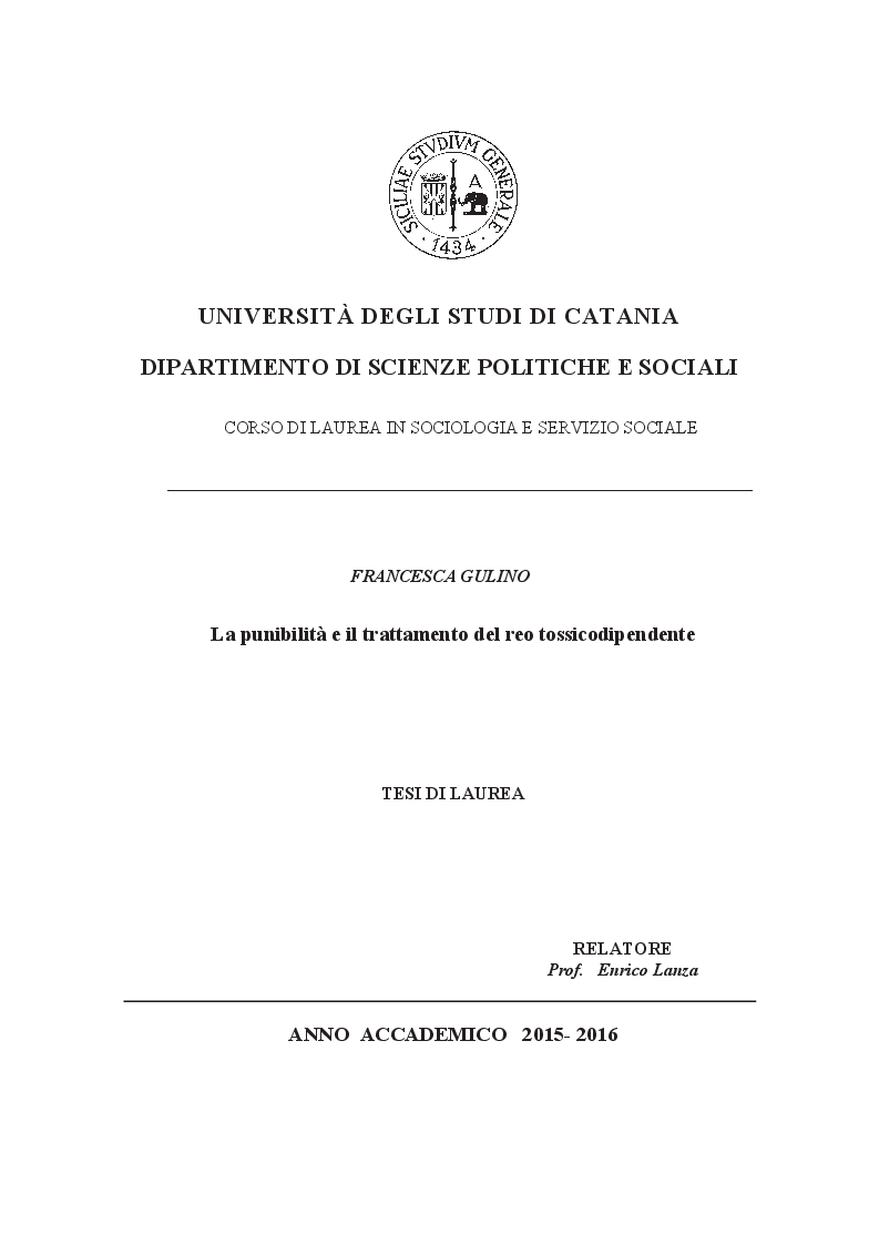 Anteprima della tesi: La punibilità e il trattamento del reo tossicodipendente, Pagina 1