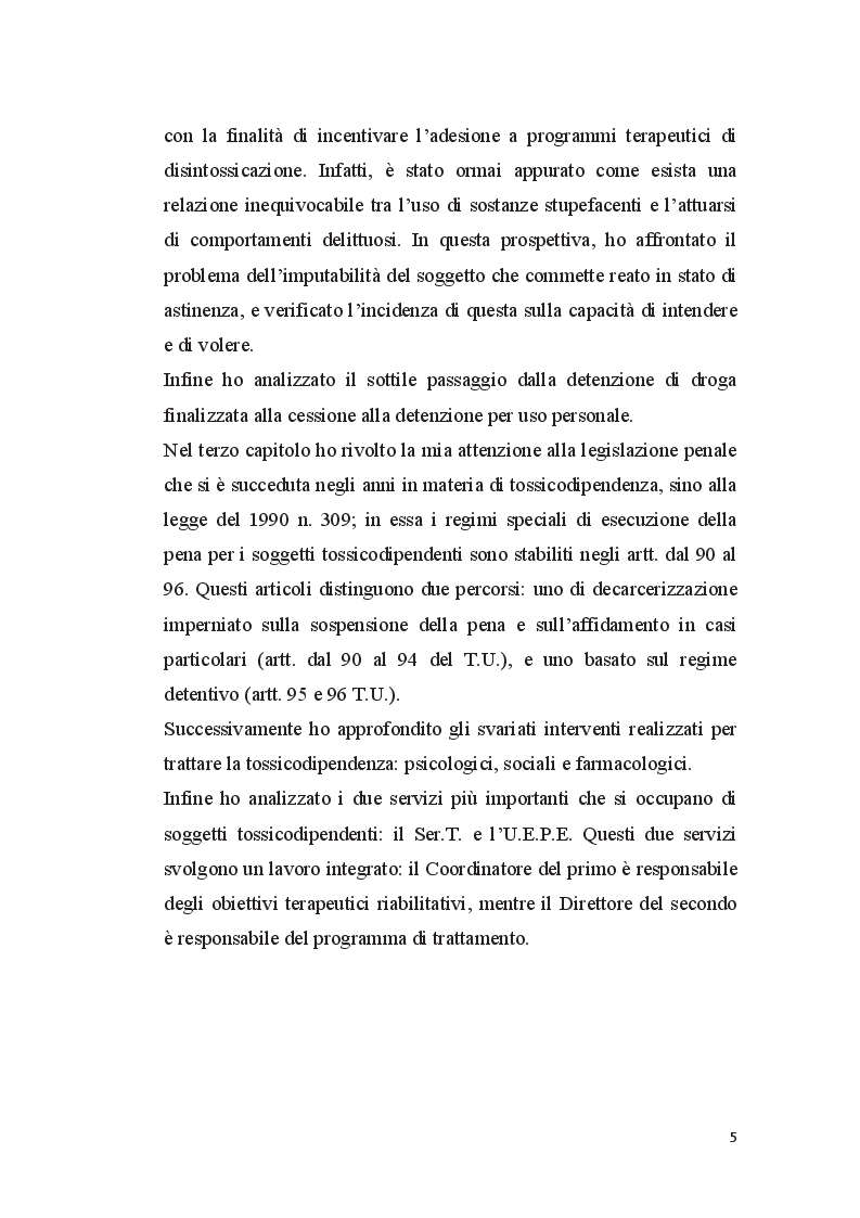 Anteprima della tesi: La punibilità e il trattamento del reo tossicodipendente, Pagina 4