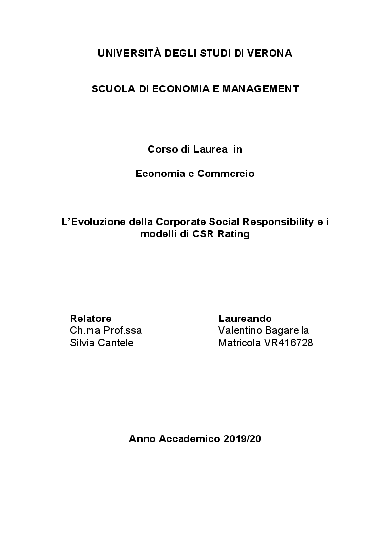 Anteprima della tesi: L'Evoluzione della Corporate Social Responsibility e i modelli di CSR Rating, Pagina 1