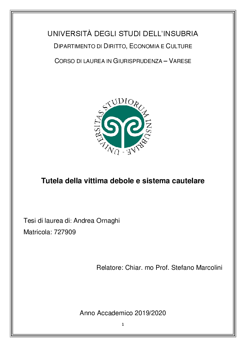 Anteprima della tesi: Tutela della vittima debole e sistema cautelare, Pagina 1