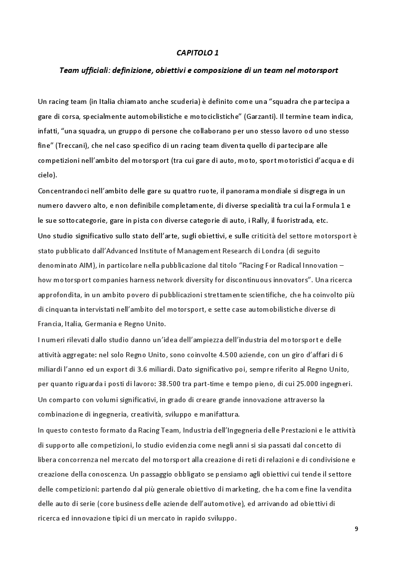 Anteprima della tesi: Teams nel Motorsport - Risorse e Performance, Pagina 4