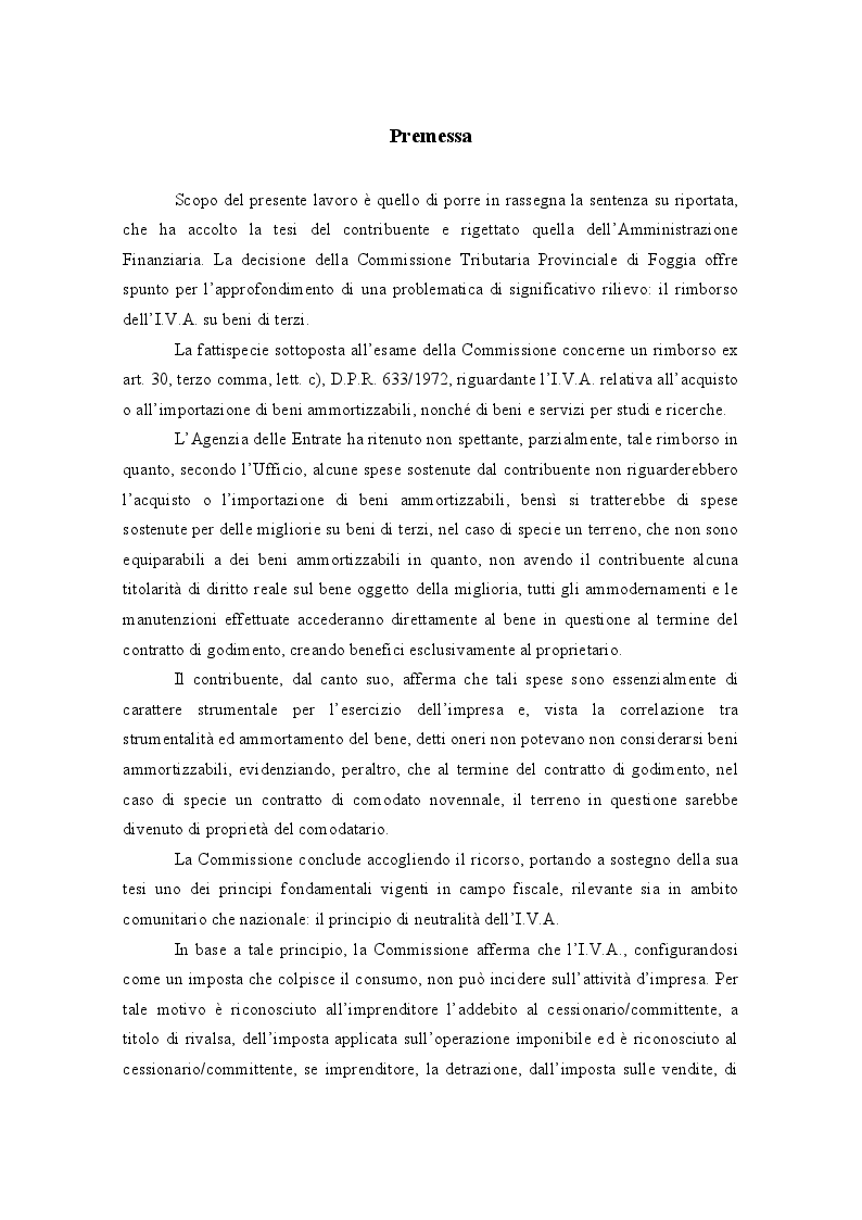 Anteprima della tesi: IVA su beni di terzi: rimborso o detrazione?, Pagina 7