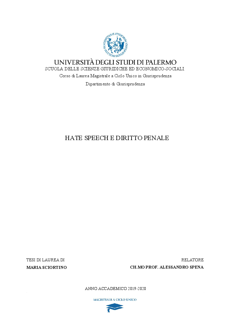 Anteprima della tesi: Hate Speech e Diritto Penale, Pagina 1