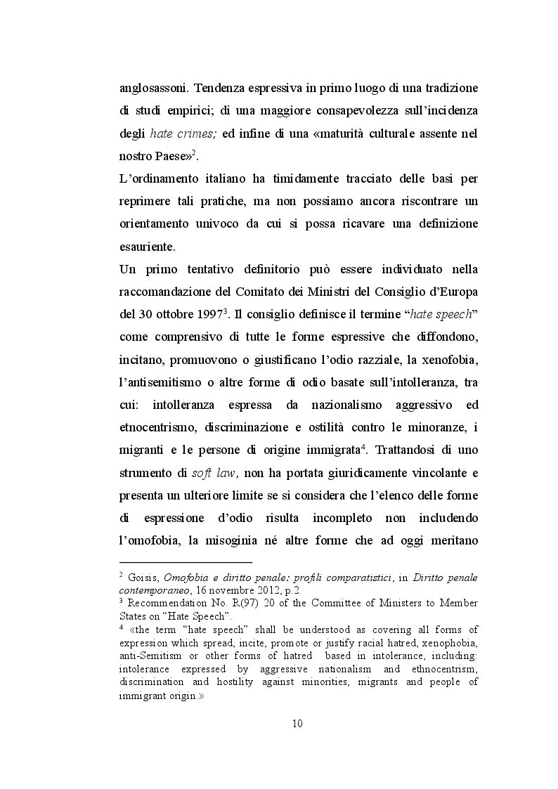 Anteprima della tesi: Hate Speech e Diritto Penale, Pagina 7