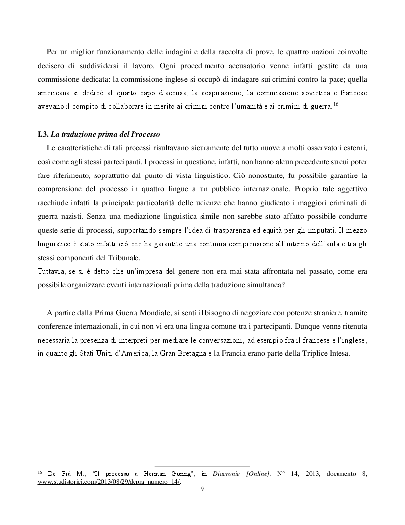 Anteprima della tesi: Interpreti e traduttori al Processo di Norimberga: analisi tecnico-linguistica delle principali problematiche sulla base di due proposte di traduzione, Pagina 9