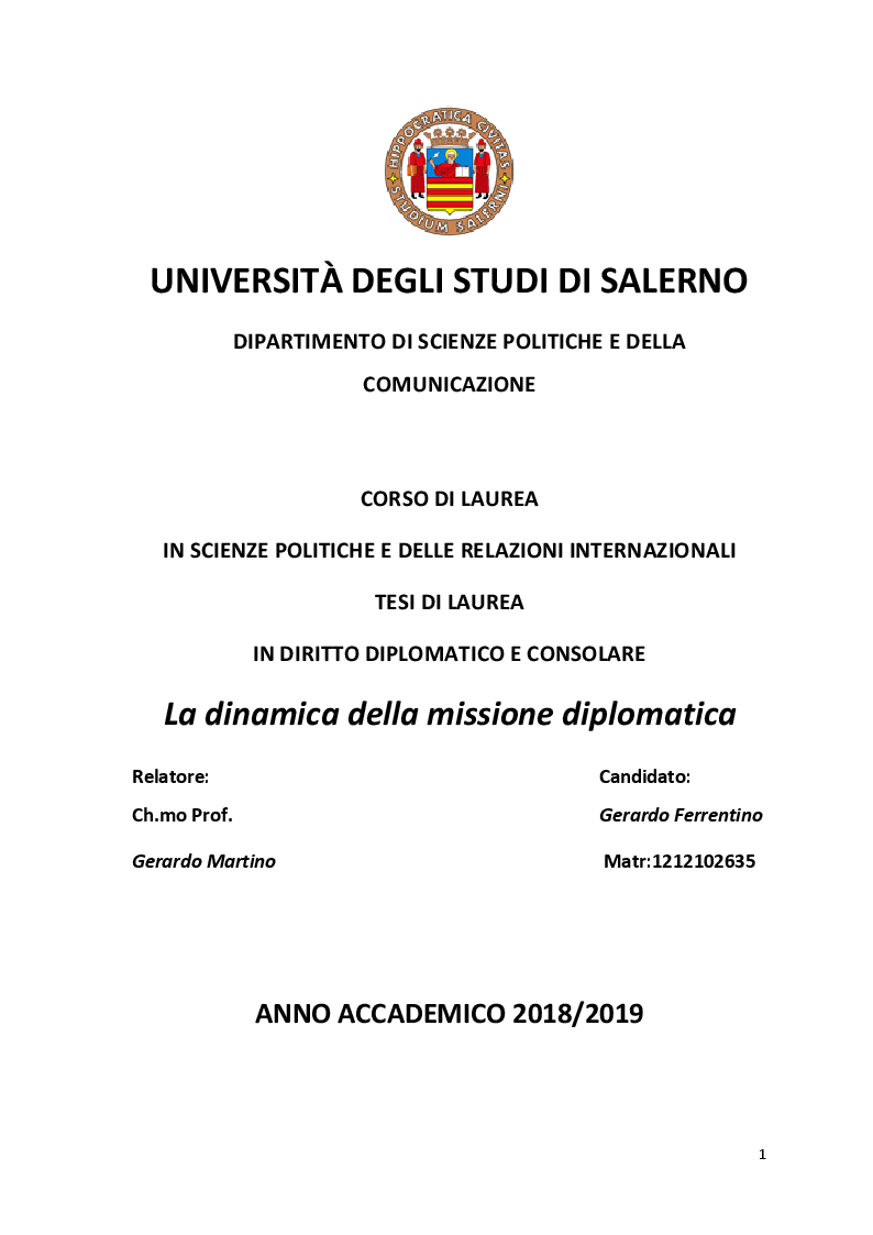 Anteprima della tesi: La dinamica della missione diplomatica, Pagina 1