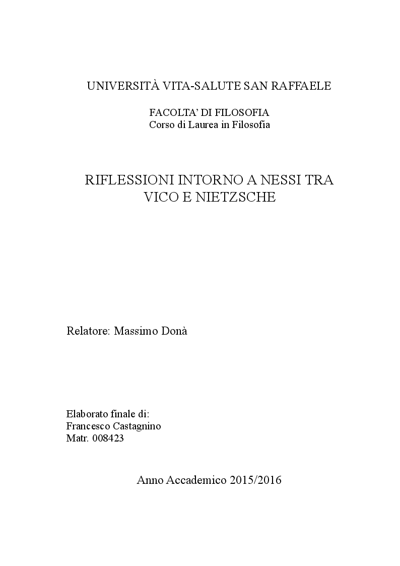 Anteprima della tesi: Riflessioni intorno a nessi tra Vico e Nietzsche, Pagina 1