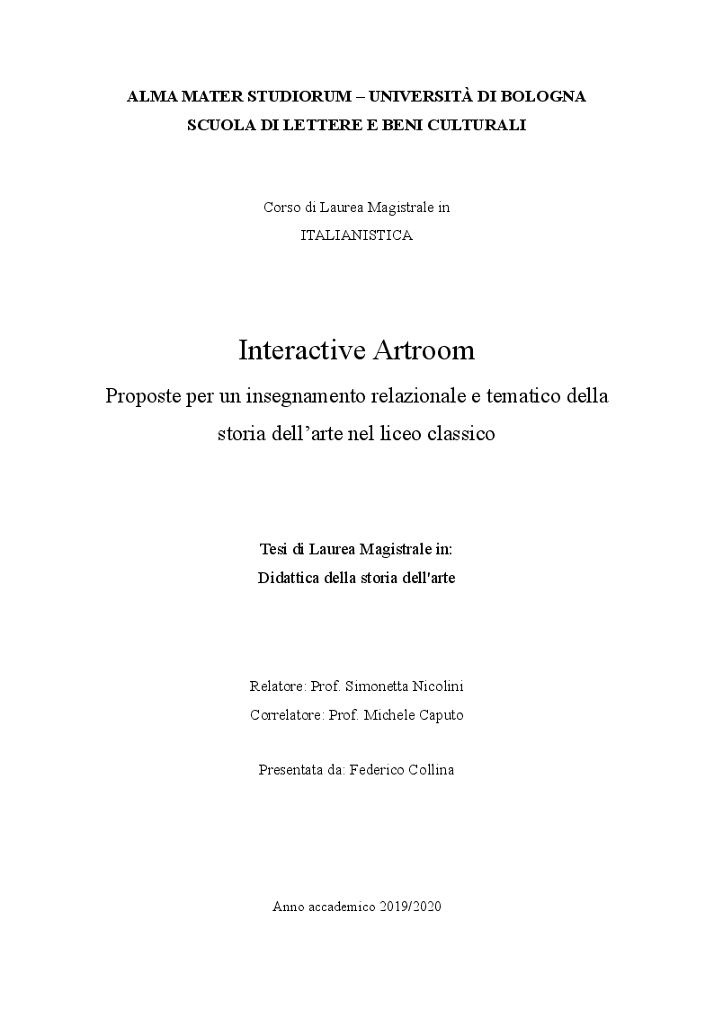 Anteprima della tesi: Interactive Artroom. Proposte per un insegnamento relazionale e tematico della storia dell’arte nel liceo classico, Pagina 1