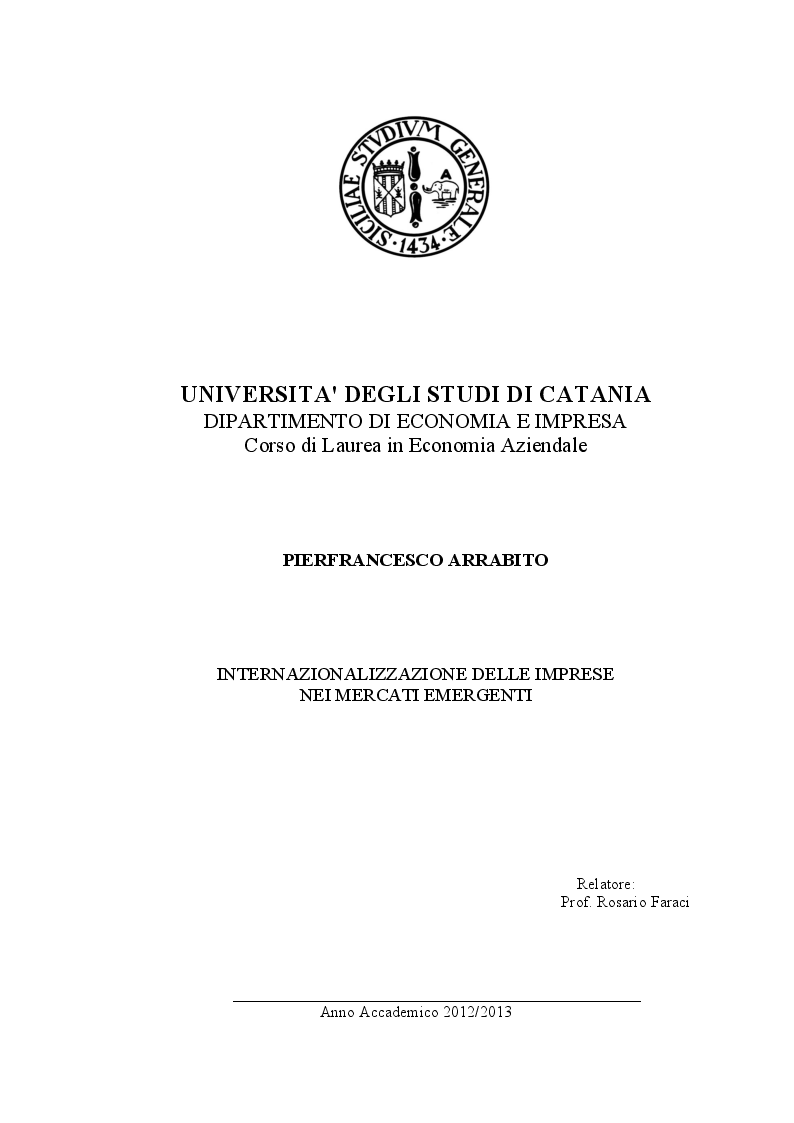 Anteprima della tesi: Internazionalizzazione delle imprese nei mercati emergenti, Pagina 1