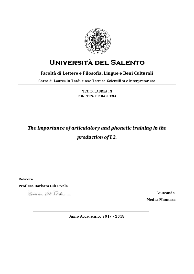 Anteprima della tesi: The importance of articulatory and phonetic training in the production of L2, Pagina 1