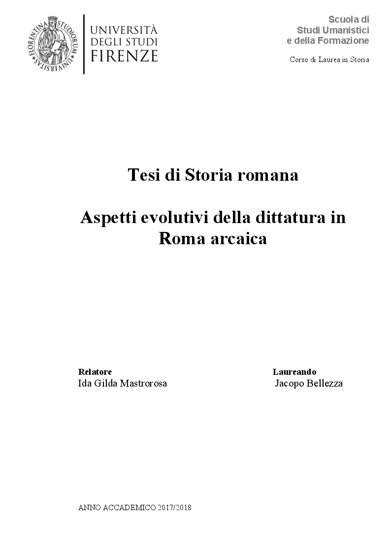 Anteprima della tesi: Aspetti evolutivi della dittatura in Roma arcaica, Pagina 1