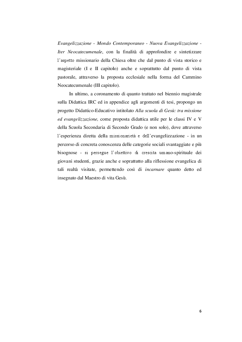 Anteprima della tesi: L'itinerario di formazione cattolica del Cammino Neocatecumenale nella nuova evangelizzazione, Pagina 4