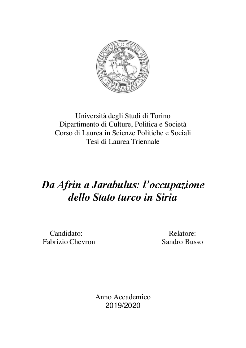 Anteprima della tesi: Da Afrin a Jarabulus: l'occupazione dello Stato turco in Siria, Pagina 1