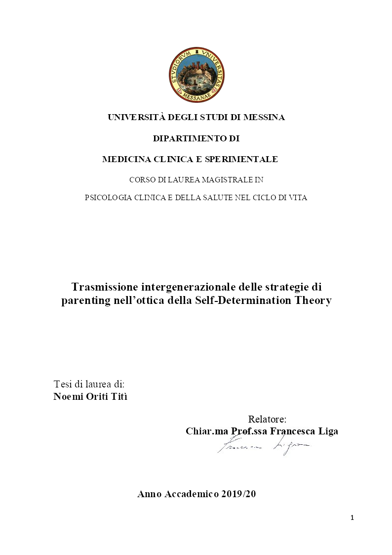 Anteprima della tesi: Trasmissione intergenerazionale delle strategie di parenting nell’ottica della Self Determination Theory, Pagina 1