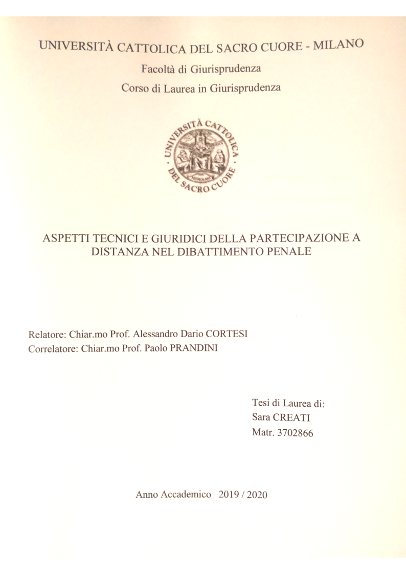 Anteprima della tesi: Aspetti tecnici e giuridici della partecipazione a distanza al dibattimento, Pagina 1