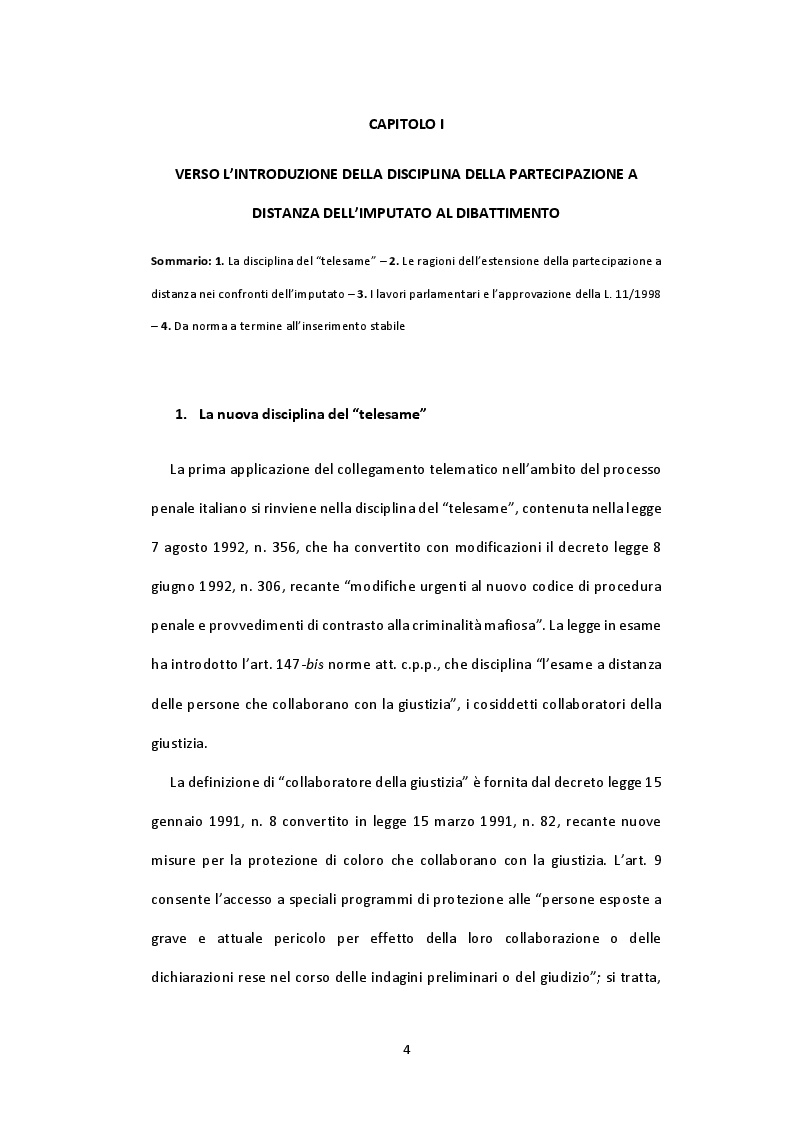 Anteprima della tesi: Aspetti tecnici e giuridici della partecipazione a distanza al dibattimento, Pagina 5