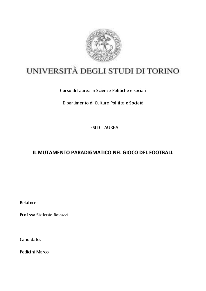 Anteprima della tesi: Il mutamento paradigmatico nel gioco del Football, Pagina 1