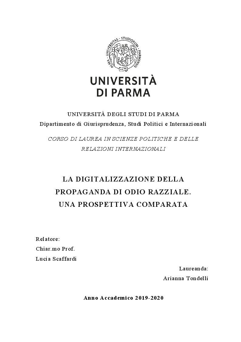Anteprima della tesi: La digitalizzazione della propaganda di odio razziale. Una prospettiva comparata, Pagina 1
