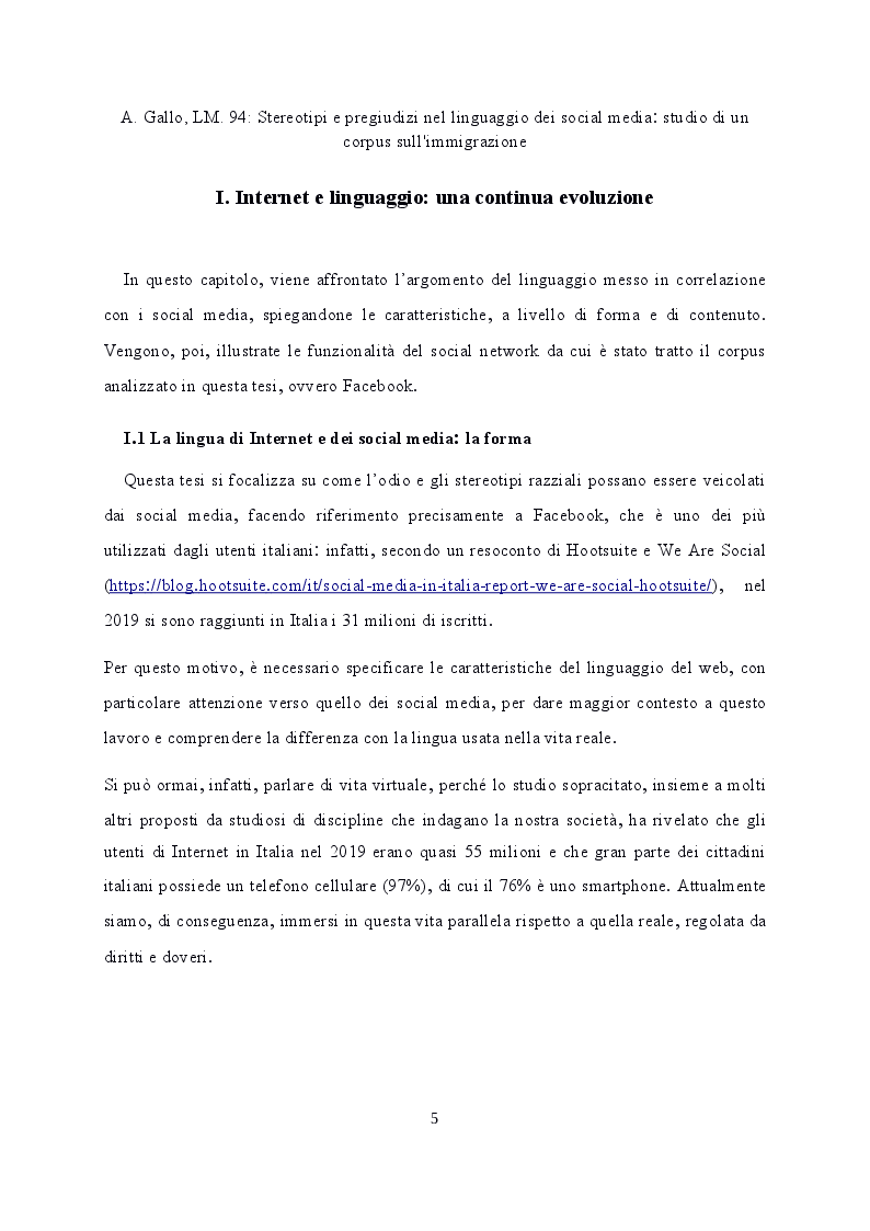 Anteprima della tesi: Stereotipi e Pregiudizi nel Linguaggio dei Social Media: Studio di un Corpus sull'Immigrazione, Pagina 6