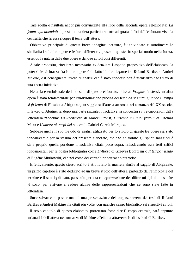 Anteprima della tesi: Fra Barthes e Makine - L'attesa amorosa fra due opere francesi del Novecento, Pagina 3