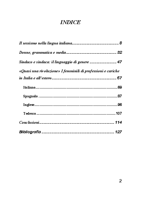 Indice della tesi: Il sessismo linguistico, Pagina 1