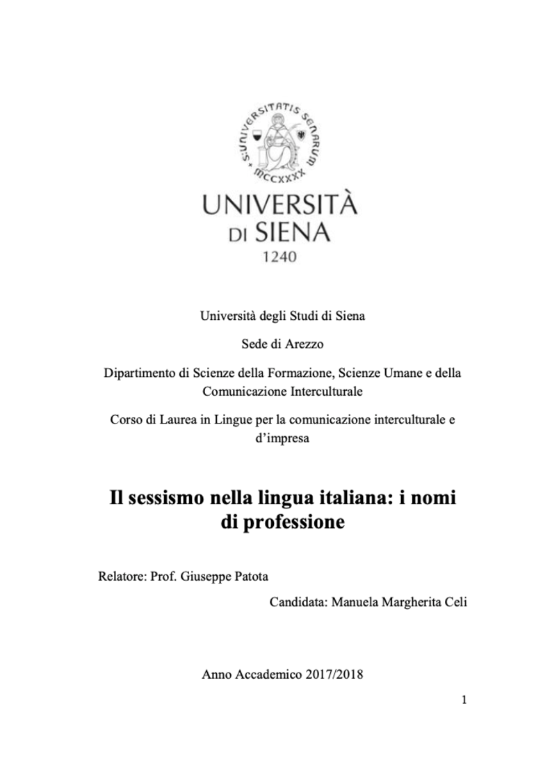 Anteprima della tesi: Il sessismo linguistico, Pagina 1